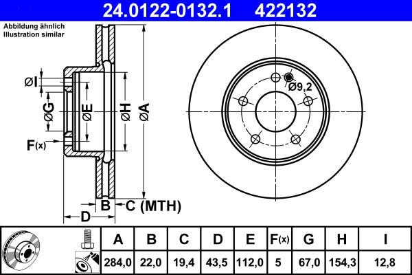 ATE 24.0122-0132.1 - Δισκόπλακα parts5.com