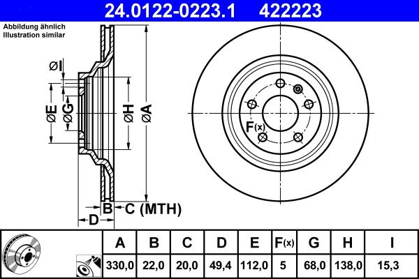 ATE 24.0122-0223.1 - Brake Disc parts5.com