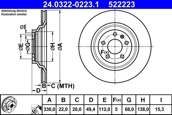 ATE 24.0322-0223.1 - Brake Disc parts5.com