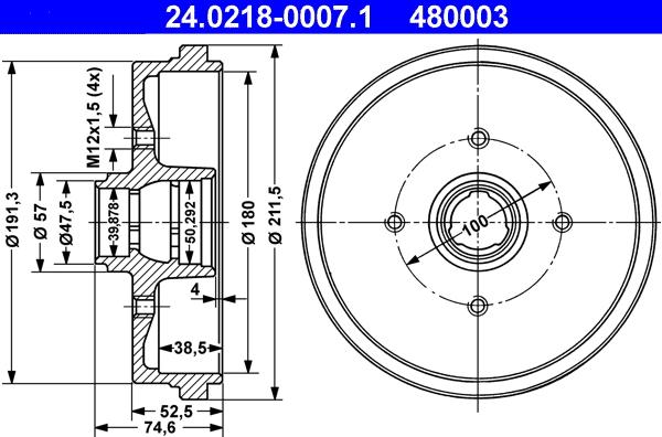 ATE 24.0218-0007.1 - Tambur frana parts5.com