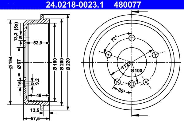 ATE 24.0218-0023.1 - Fékdob parts5.com