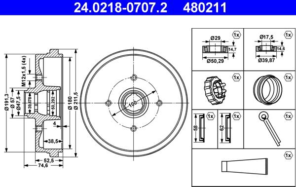 ATE 24.0218-0707.2 - Tambur frana parts5.com