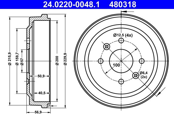 ATE 24.0220-0048.1 - Tambor de freno parts5.com