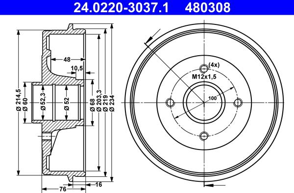 ATE 24.0220-3037.1 - Bremstrommel parts5.com