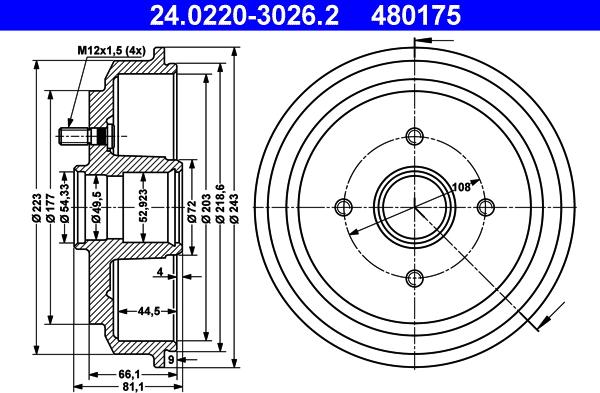 ATE 24.0220-3026.2 - Brake Drum parts5.com