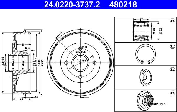 ATE 24.0220-3737.2 - Kočni bubanj parts5.com