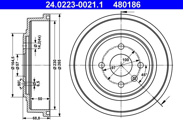 ATE 24.0223-0021.1 - Brake Drum parts5.com