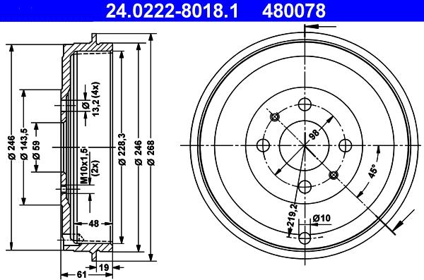 ATE 24.0222-8018.1 - Bęben hamulcowy parts5.com