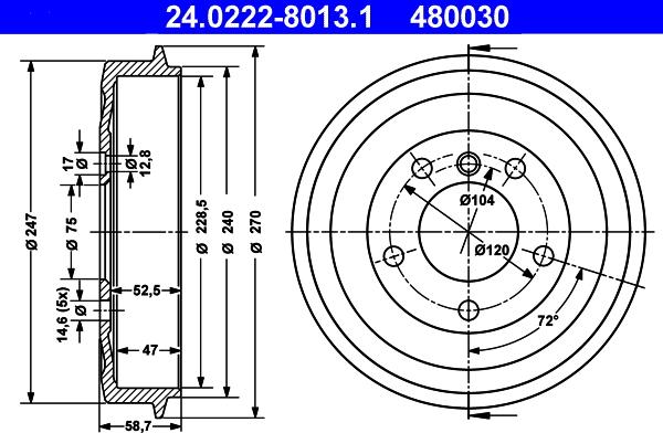 ATE 24.0222-8013.1 - Спирачен барабан parts5.com