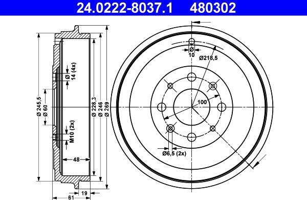 ATE 24.0222-8037.1 - Tambur frana parts5.com