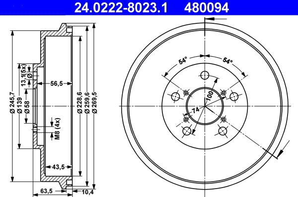 ATE 24.0222-8023.1 - Тормозной барабан parts5.com