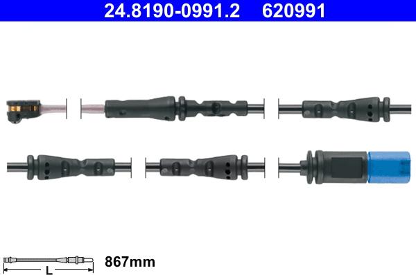 ATE 24.8190-0991.2 - Warning Contact, brake pad wear parts5.com