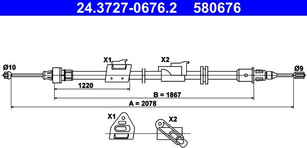 ATE 24.3727-0676.2 - Cable, parking brake parts5.com