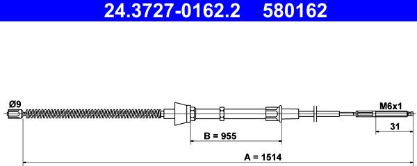 ATE 24.3727-0162.2 - Cable de accionamiento, freno de estacionamiento parts5.com