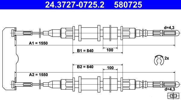 ATE 24.3727-0725.2 - Тросик, cтояночный тормоз parts5.com