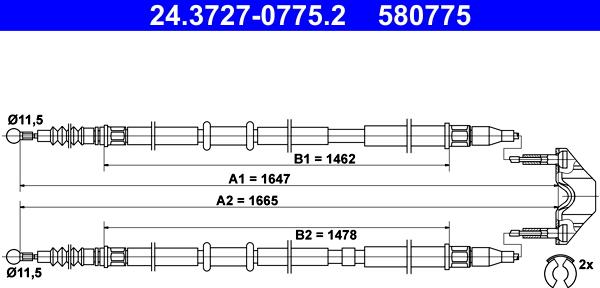 ATE 24.3727-0775.2 - Cablu, frana de parcare parts5.com