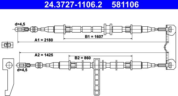 ATE 24.3727-1106.2 - Cable de accionamiento, freno de estacionamiento parts5.com