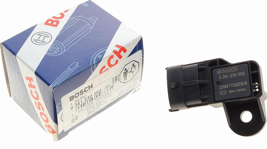 BOSCH 0 261 230 302 - Snímač, plnicí tlak parts5.com