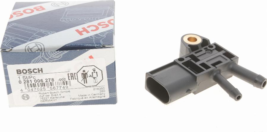 BOSCH 0 281 006 278 - Sensor, exhaust pressure parts5.com