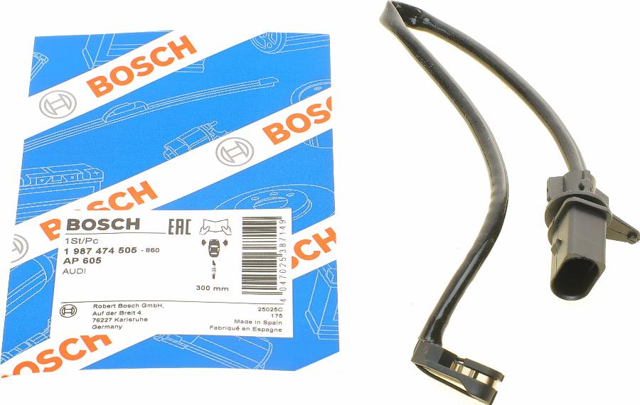 BOSCH 1 987 474 505 - Contacto de aviso, desgaste de los frenos parts5.com