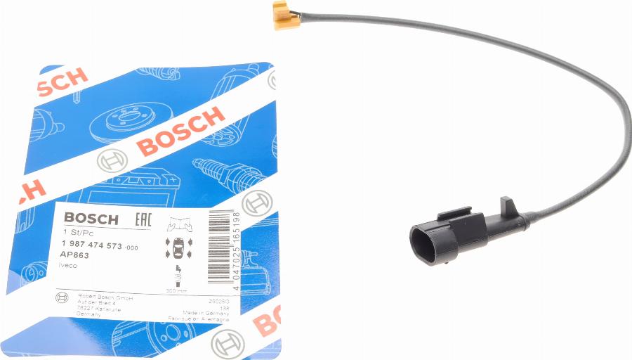 BOSCH 1 987 474 573 - Styk ostrzegawczy, zużycie okładzin hamulcowych parts5.com