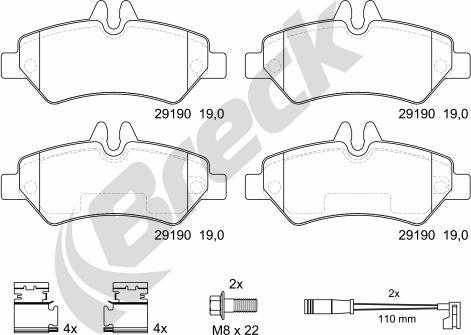 Breck 29190 00 703 10 - Komplet pločica, disk-kočnica parts5.com