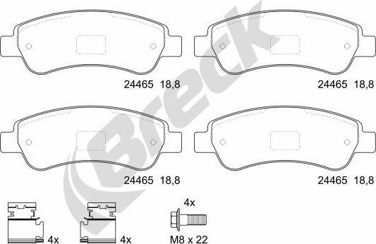 Breck 24465 00 703 00 - Komplet kočnih obloga, disk kočnica parts5.com