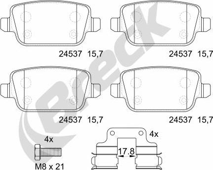 Breck 24537 00 702 10 - Komplet zavornih oblog, ploscne (kolutne) zavore parts5.com