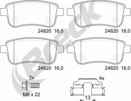 Breck 24820 00 704 00 - Sada brzdových destiček, kotoučová brzda parts5.com