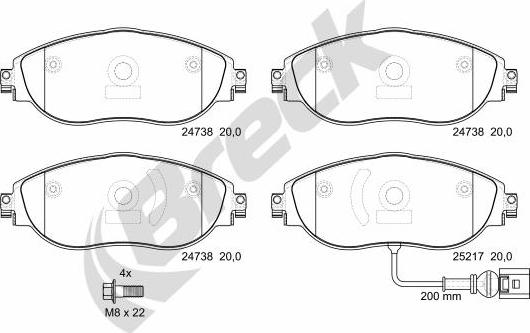 Breck 24738 00 551 10 - Комплект спирачно феродо, дискови спирачки parts5.com