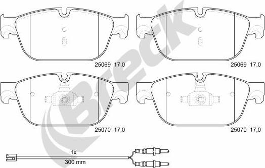 Breck 25069 00 701 00 - Тормозные колодки, дисковые, комплект parts5.com