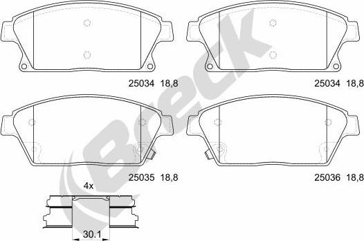 Breck 25034 00 701 10 - Sada brzdových destiček, kotoučová brzda parts5.com