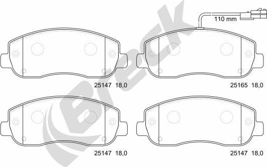 Breck 25147 00 703 10 - Komplet pločica, disk-kočnica parts5.com