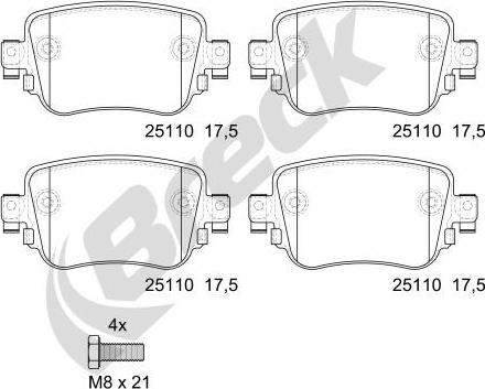 Breck 25110 00 704 00 - Komplet pločica, disk-kočnica parts5.com