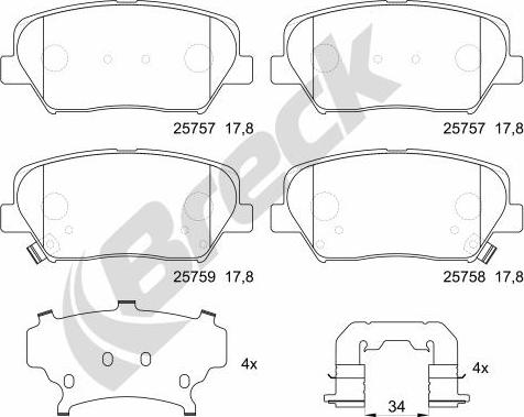 Breck 25757 00 701 00 - Bremsbelagsatz, Scheibenbremse parts5.com