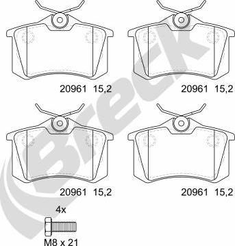 Breck 20961 00 704 00 - Sada brzdových platničiek kotúčovej brzdy parts5.com