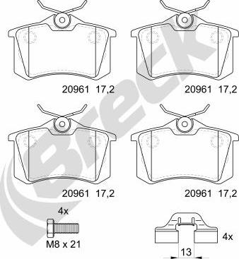 Breck 20961 10 704 00 - Sada brzdových platničiek kotúčovej brzdy parts5.com