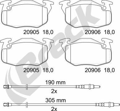 Breck 20906 00 702 10 - Sada brzdových destiček, kotoučová brzda parts5.com