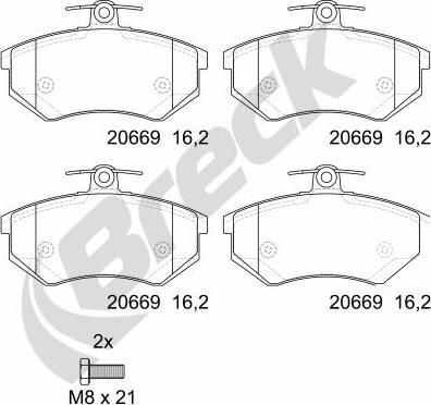 Breck 20669 00 701 00 - Sada brzdových destiček, kotoučová brzda parts5.com