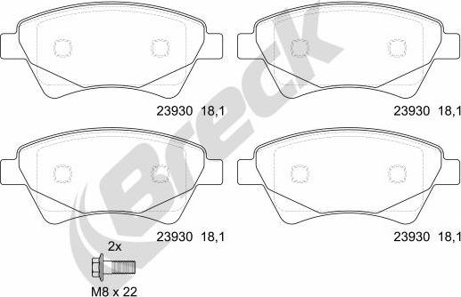 Breck 23930 00 702 00 - Zestaw klocków hamulcowych, hamulce tarczowe parts5.com