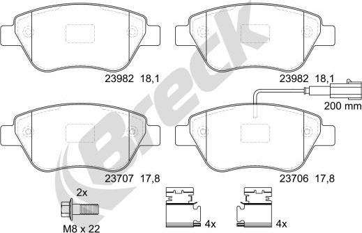 Breck 23979 00 701 10 - Komplet kočnih obloga, disk kočnica parts5.com