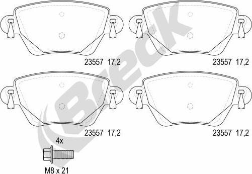 Breck 23557 00 704 10 - Тормозные колодки, дисковые, комплект parts5.com