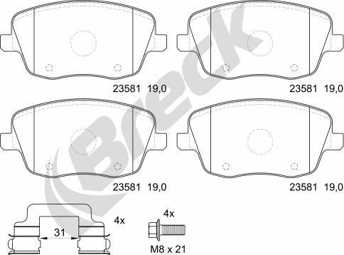 Breck 23581 00 702 00 - Fren balata seti, diskli fren parts5.com