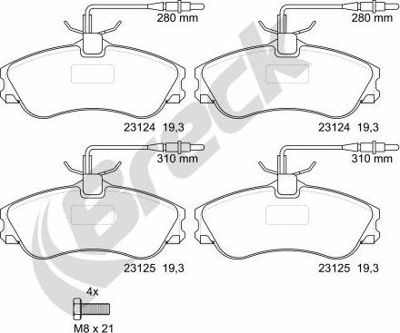 Breck 23124 00 701 10 - Sada brzdových destiček, kotoučová brzda parts5.com