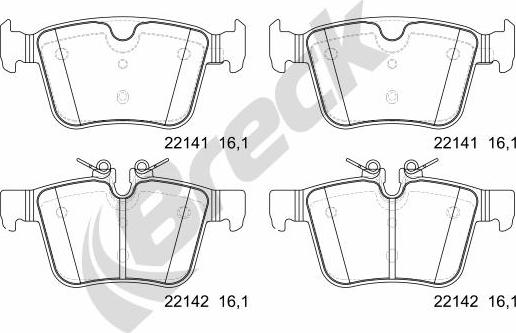 Breck 22141 00 554 00 - Komplet pločica, disk-kočnica parts5.com