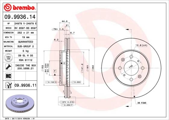 Brembo 09.9936.11 - Tarcza hamulcowa parts5.com