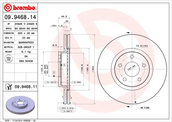 Brembo 09.9468.11 - Disco de freno parts5.com