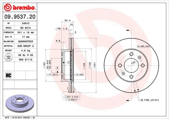 Brembo 09.9537.20 - Disc frana parts5.com