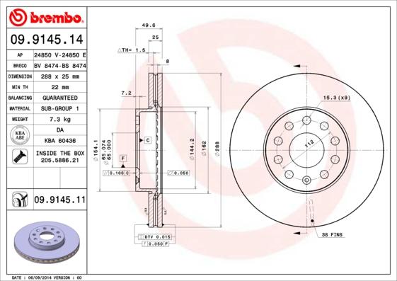 Brembo 09.9145.11 - Jarrulevy parts5.com