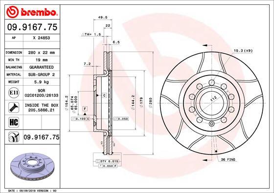 Brembo 09.9167.75 - Disco de freno parts5.com